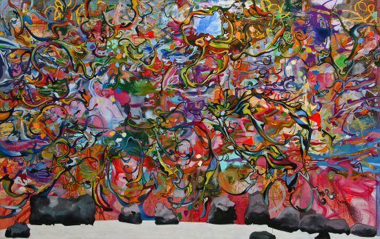 Daniel Richter, Fool on a Hill, 1999,Öl und Lackfarbe auf Leinwand, 255 x 405 cm